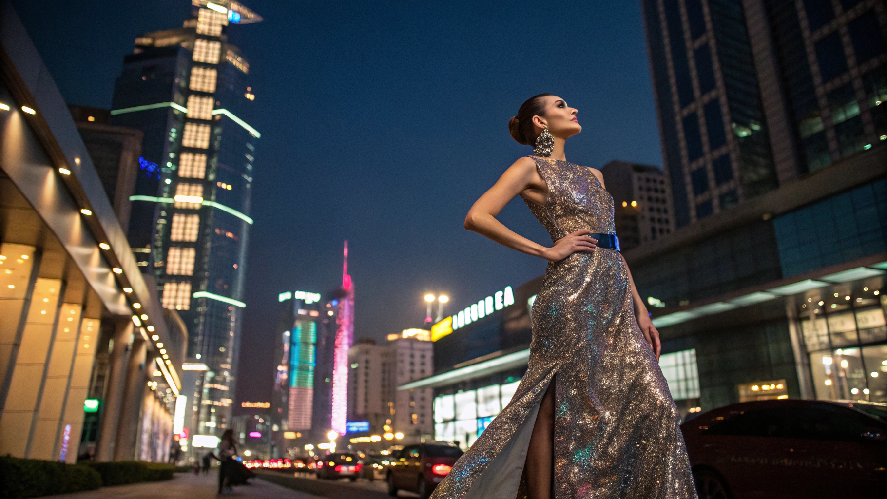 Runway model styling a bold statement dress from the latest collection
